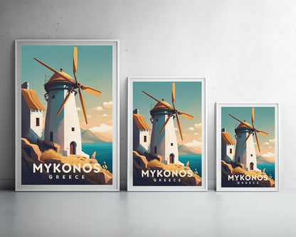 Framed Mykonos Greece Europe Travel Poster in Portrait orientation, minimal background, close up wall art print 3