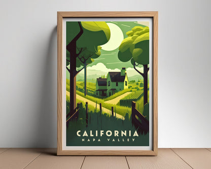 Framed Napa Valley California Travel Poster in Portrait orientation, minimal background, close up wall art print 2
