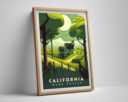 Framed Napa Valley California Travel Poster in Portrait orientation, minimal background, close up wall art print 4