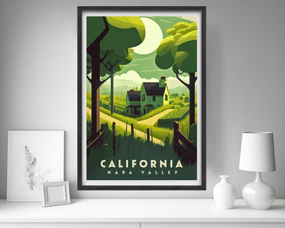 Framed Napa Valley California Travel Poster in Portrait orientation, minimal background, close up wall art print 5