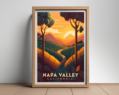Framed Napa Valley Travel Poster in Portrait orientation, minimal background, close up wall art print 2