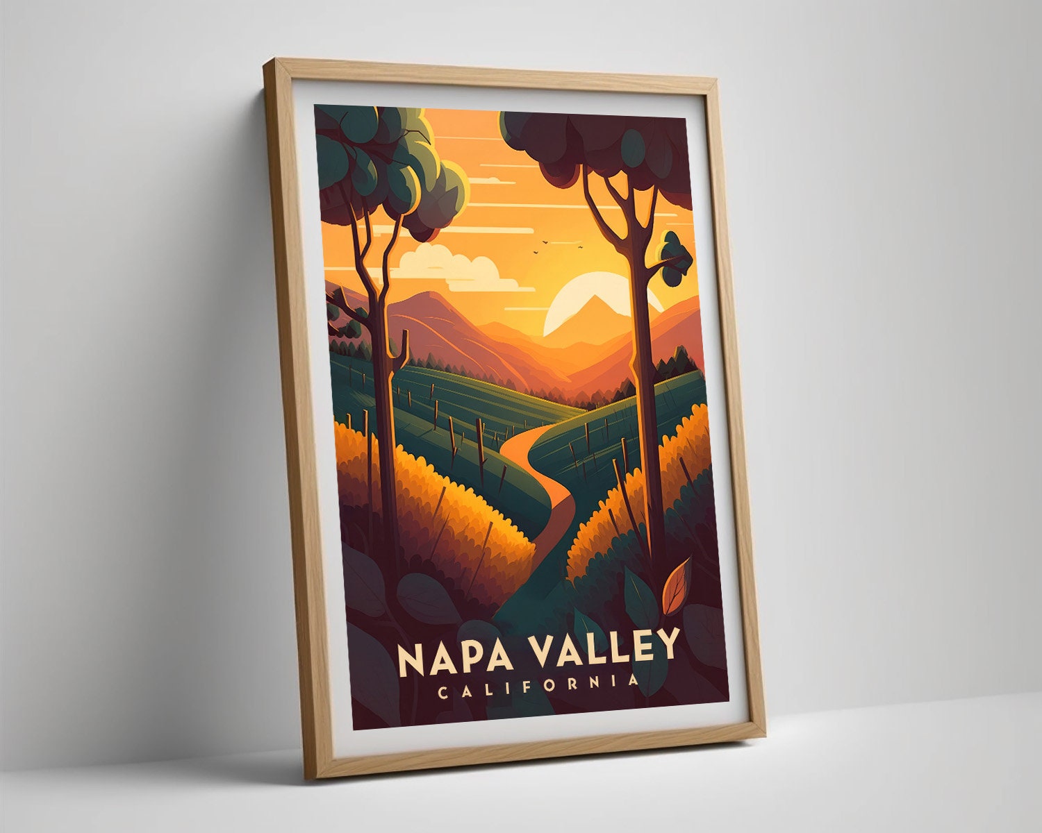 Framed Napa Valley Travel Poster in Portrait orientation, minimal background, close up wall art print 4