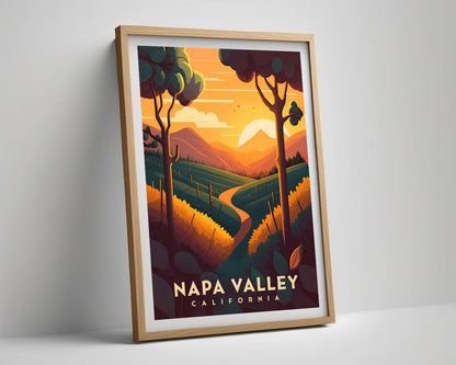 Framed Napa Valley Travel Poster in Portrait orientation, minimal background, close up wall art print 4