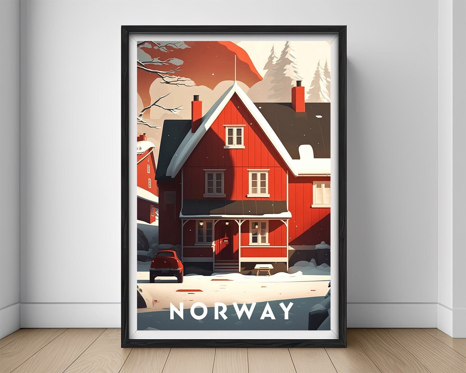 Framed Norway Lofoten Islands Travel Poster in Portrait orientation, minimal background, close up wall art print 1
