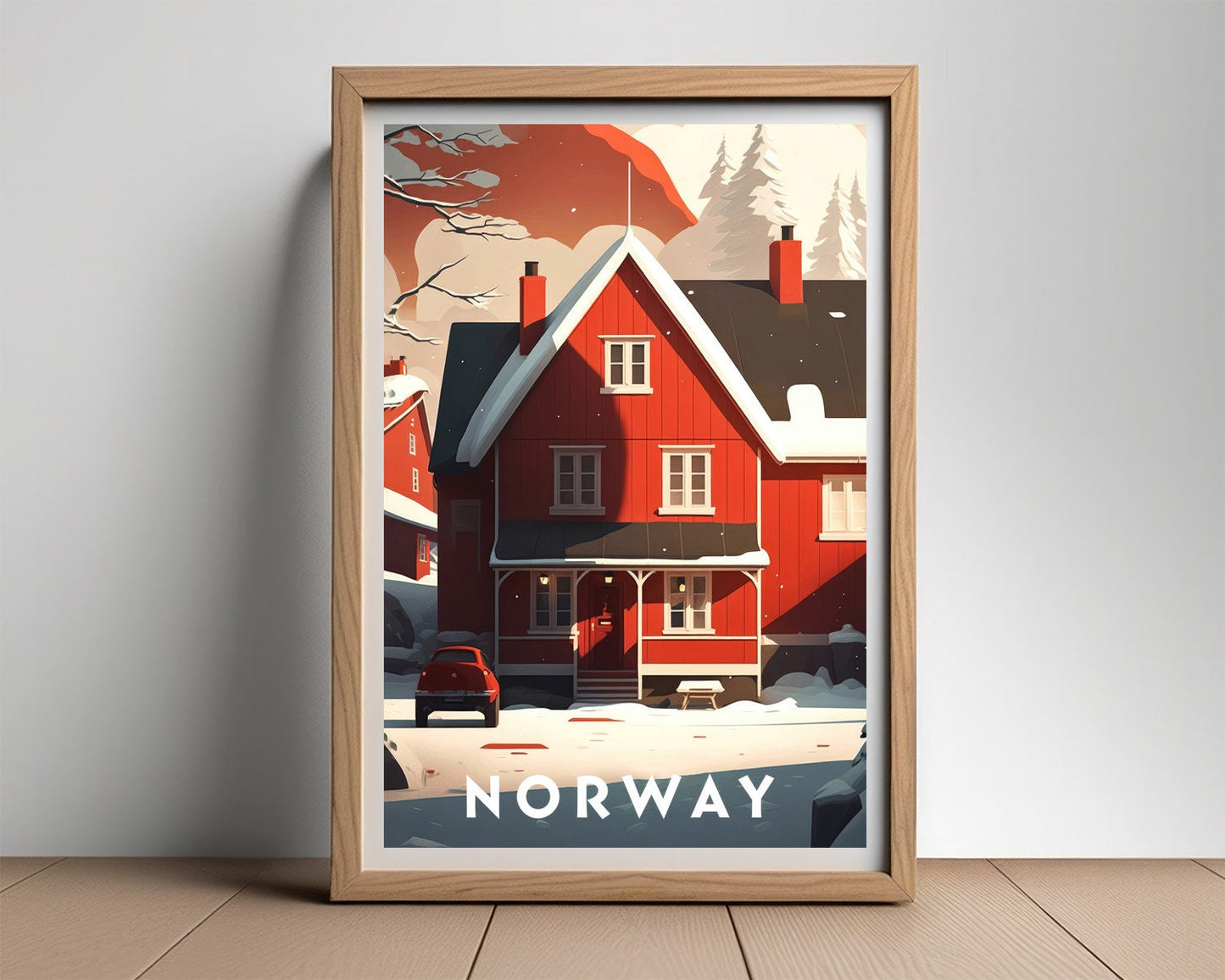 Framed Norway Lofoten Islands Travel Poster in Portrait orientation, minimal background, close up wall art print 2