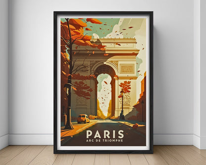 Framed Paris Arc De Triomphe Travel Poster in Portrait orientation, minimal background, close up wall art print 1