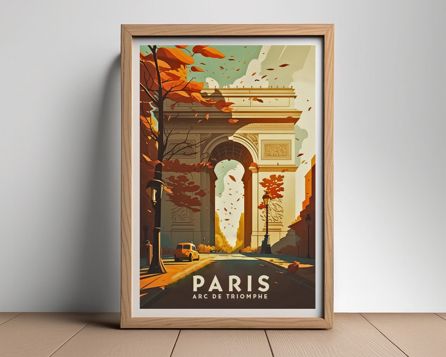 Framed Paris Arc De Triomphe Travel Poster in Portrait orientation, minimal background, close up wall art print 2