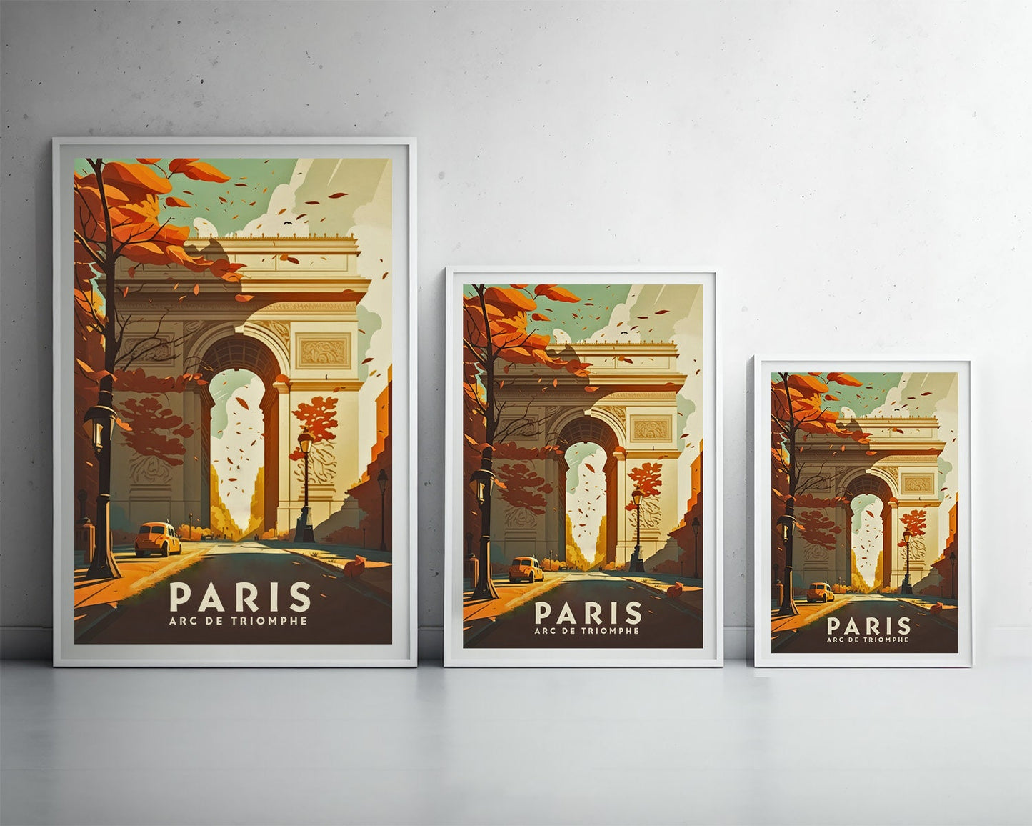 Framed Paris Arc De Triomphe Travel Poster in Portrait orientation, minimal background, close up wall art print 3