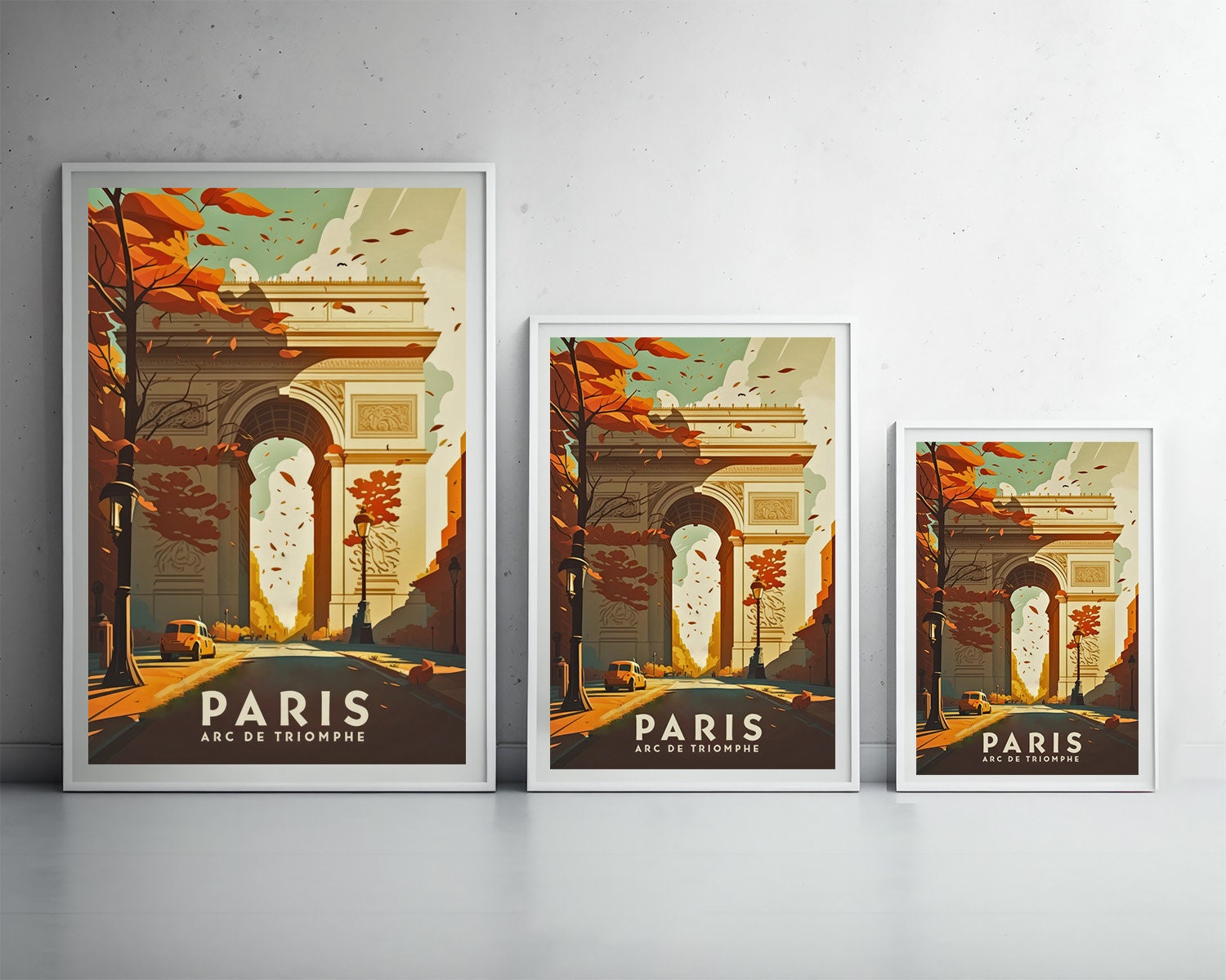 Framed Paris Arc De Triomphe Travel Poster in Portrait orientation, minimal background, close up wall art print 3