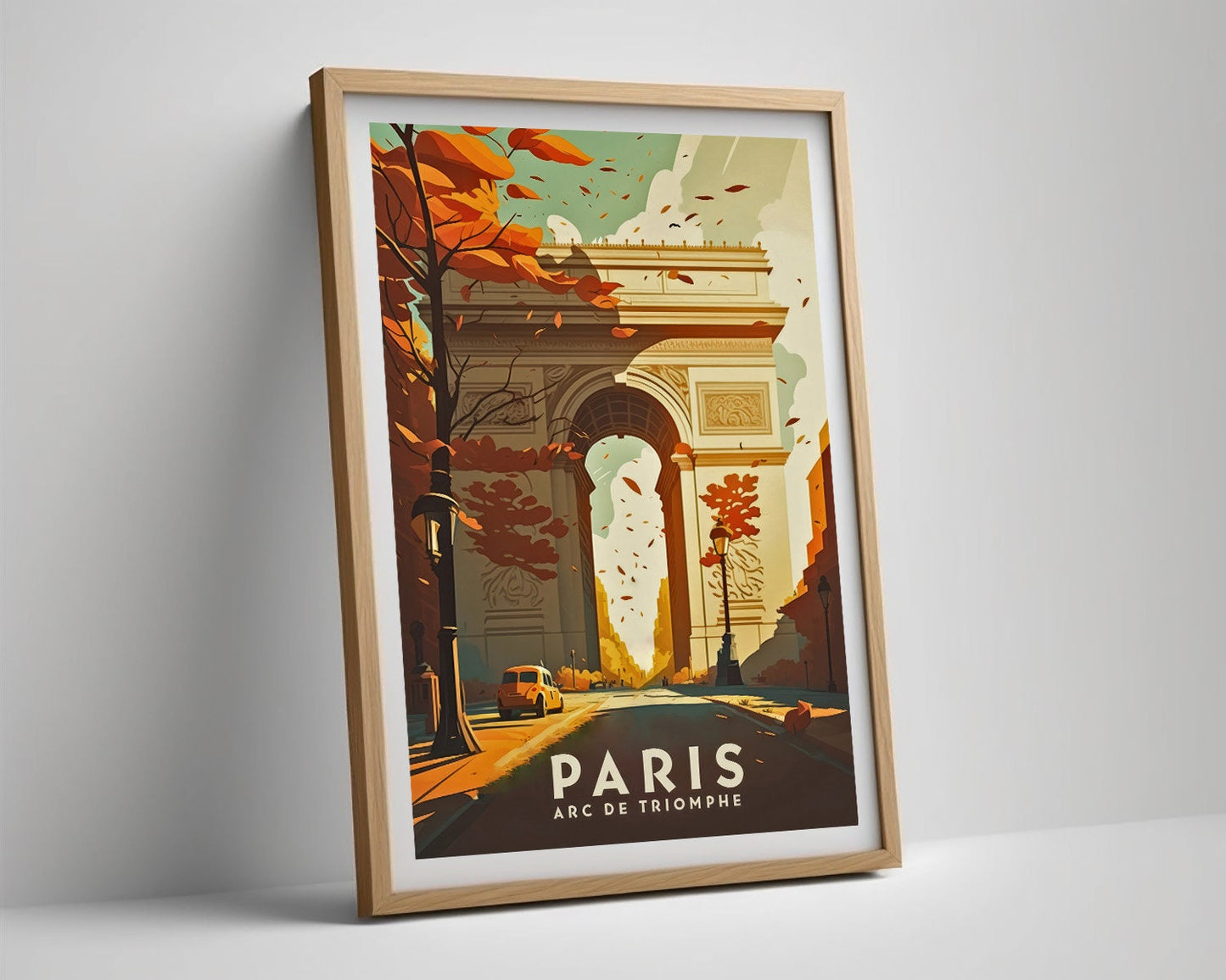 Framed Paris Arc De Triomphe Travel Poster in Portrait orientation, minimal background, close up wall art print 4