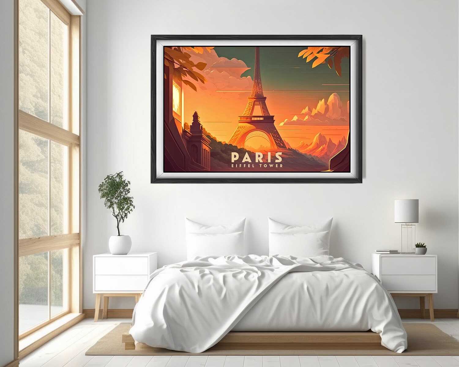 Framed Paris Eiffel Tower France Travel Poster in Landscape orientation, minimal background, close up wall art print 4
