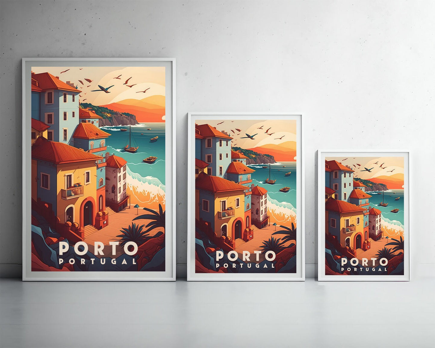 Framed Portugal Porto Europe Travel Poster in Portrait orientation, minimal background, close up wall art print 3