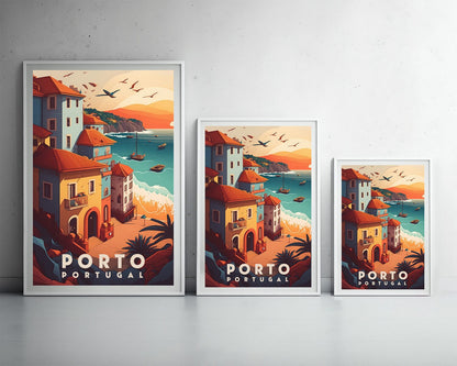 Framed Portugal Porto Europe Travel Poster in Portrait orientation, minimal background, close up wall art print 3