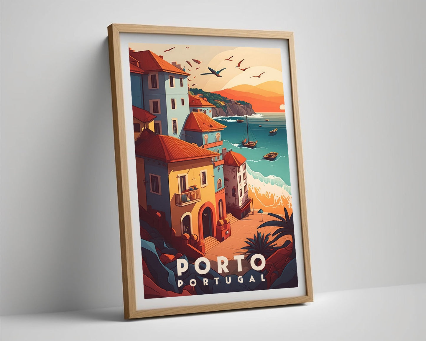 Framed Portugal Porto Europe Travel Poster in Portrait orientation, minimal background, close up wall art print 4