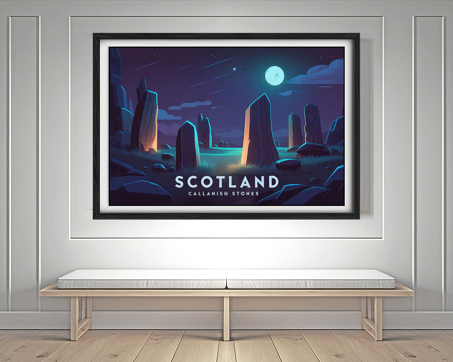Framed Scotland Travel Poster in Landscape orientation, minimal background, close up wall art print 3