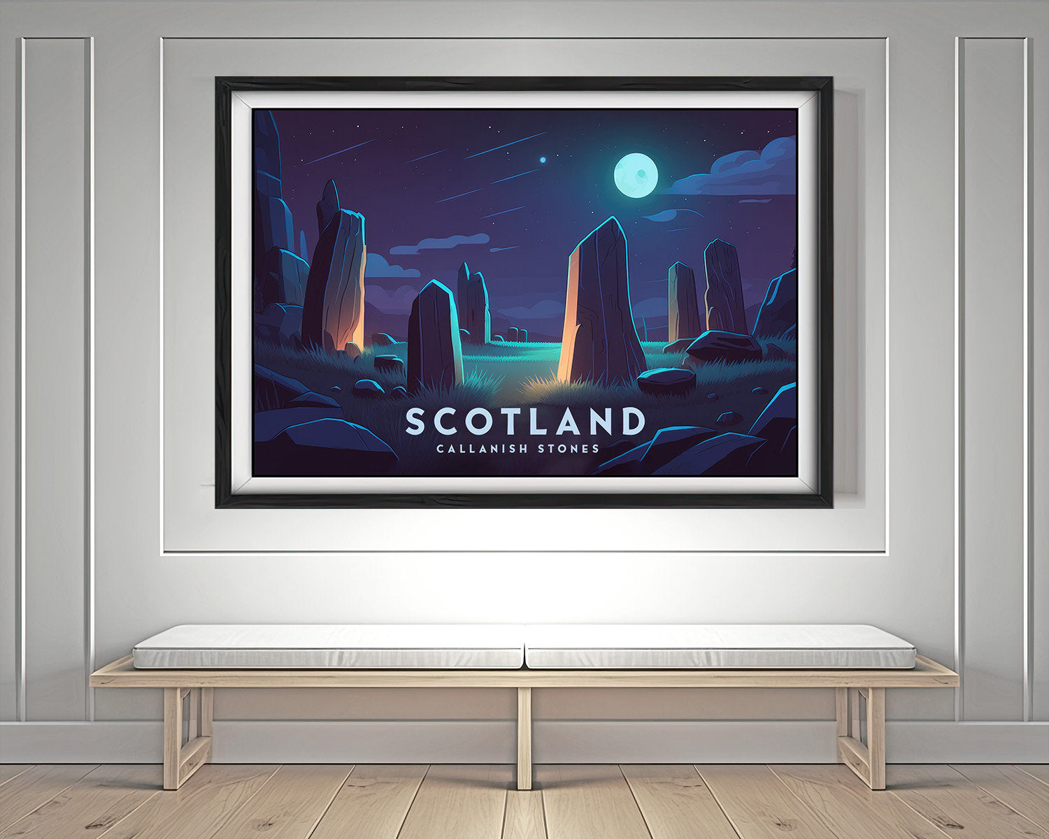 Framed Scotland Travel Poster in Landscape orientation, minimal background, close up wall art print 3