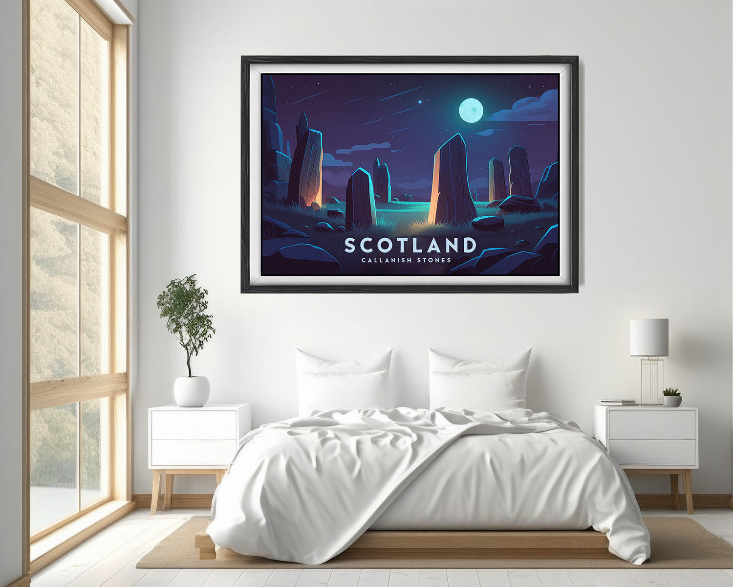 Framed Scotland Travel Poster in Landscape orientation, minimal background, close up wall art print 4