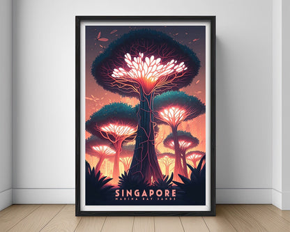 Framed Singapore Travel Poster in Portrait orientation, minimal background, close up wall art print 1