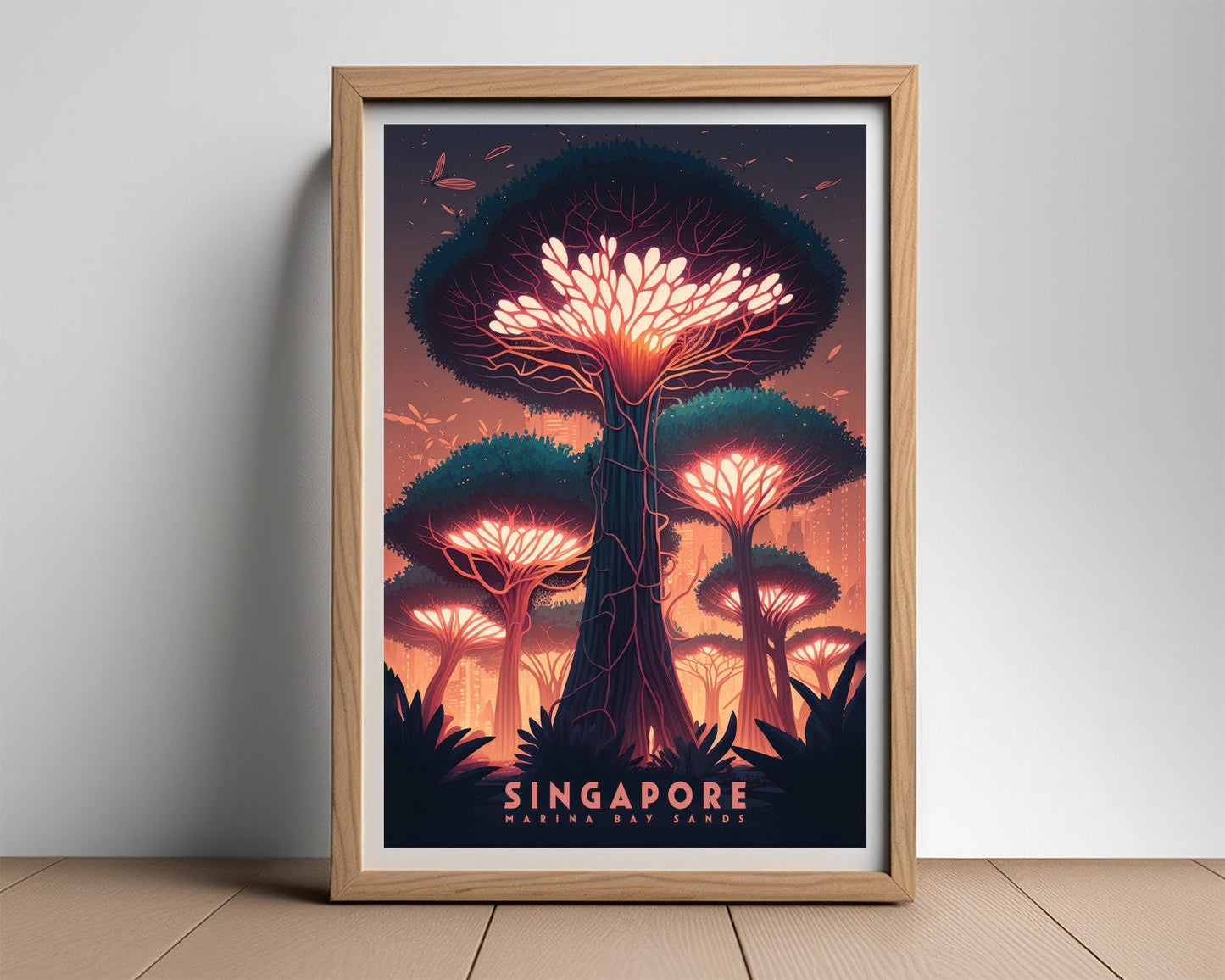 Framed Singapore Travel Poster in Portrait orientation, minimal background, close up wall art print 2