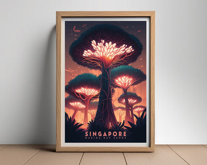 Framed Singapore Travel Poster in Portrait orientation, minimal background, close up wall art print 2