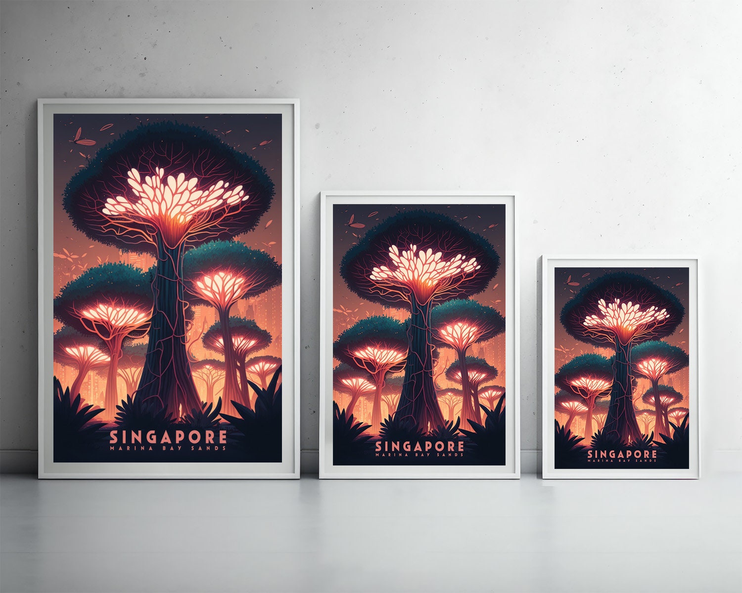 Framed Singapore Travel Poster in Portrait orientation, minimal background, close up wall art print 3