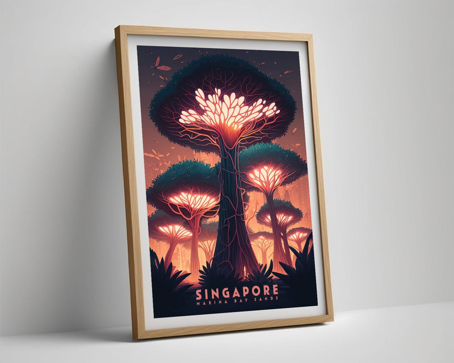 Framed Singapore Travel Poster in Portrait orientation, minimal background, close up wall art print 4