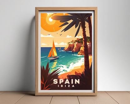 Framed Spain Ibiza Travel Poster in Portrait orientation, minimal background, close up wall art print 2