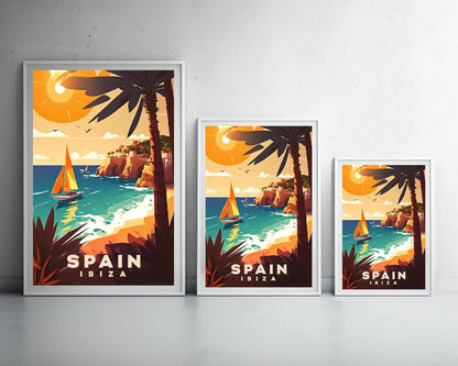 Framed Spain Ibiza Travel Poster in Portrait orientation, minimal background, close up wall art print 3
