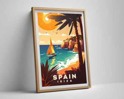 Framed Spain Ibiza Travel Poster in Portrait orientation, minimal background, close up wall art print 4