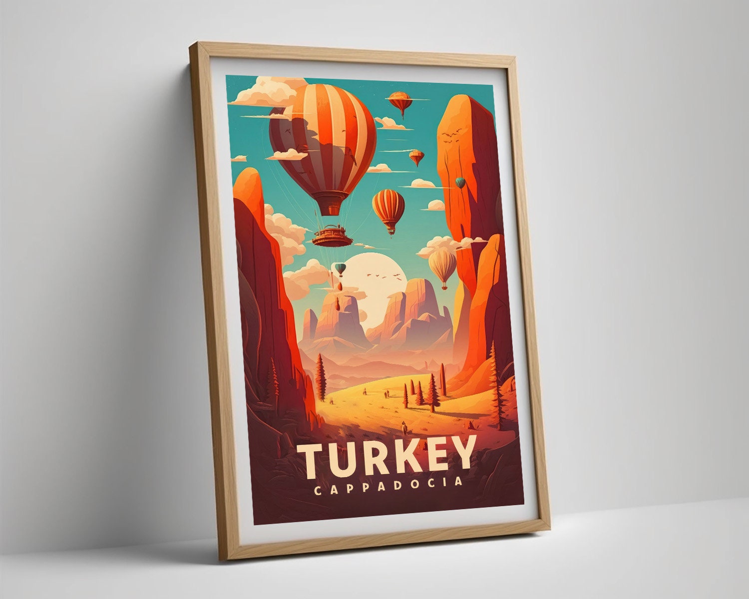 Framed Turkey Cappadocia Travel Poster in Portrait orientation, minimal background, close up wall art print 4