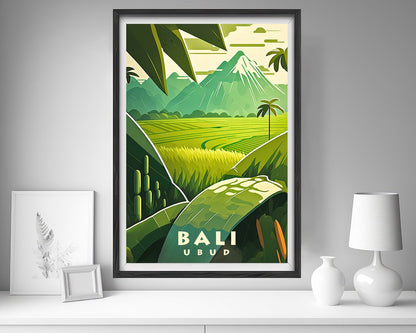 Framed Ubud Bali Indonesia Travel Poster in Portrait orientation, minimal background, close up wall art print 5