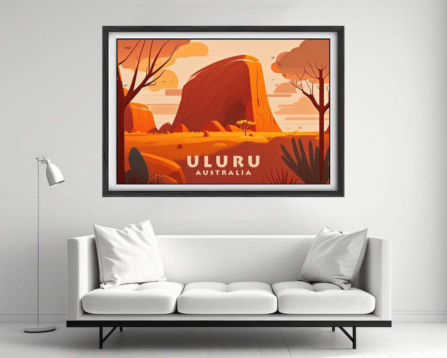 Framed Uluru Ayers Rock Australia Travel Poster in Landscape orientation, minimal background, close up wall art print 2