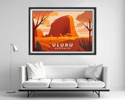 Framed Uluru Ayers Rock Australia Travel Poster in Landscape orientation, minimal background, close up wall art print 2