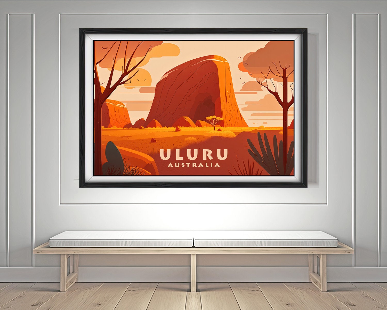 Framed Uluru Ayers Rock Australia Travel Poster in Landscape orientation, minimal background, close up wall art print 3