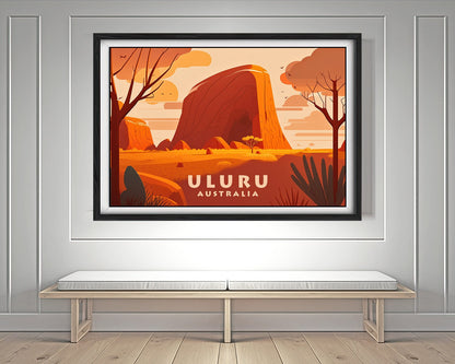 Framed Uluru Ayers Rock Australia Travel Poster in Landscape orientation, minimal background, close up wall art print 3