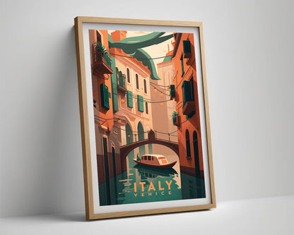 Framed Venice Italy Travel Poster in Portrait orientation, minimal background, close up wall art print 5