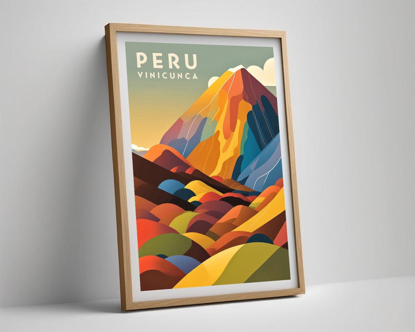 Framed Vinicunca Peru Travel Poster in Portrait orientation, minimal background, close up wall art print 4