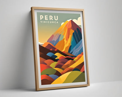 Framed Vinicunca Peru Travel Poster in Portrait orientation, minimal background, close up wall art print 4